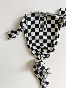 Black and white checkered knotted gown