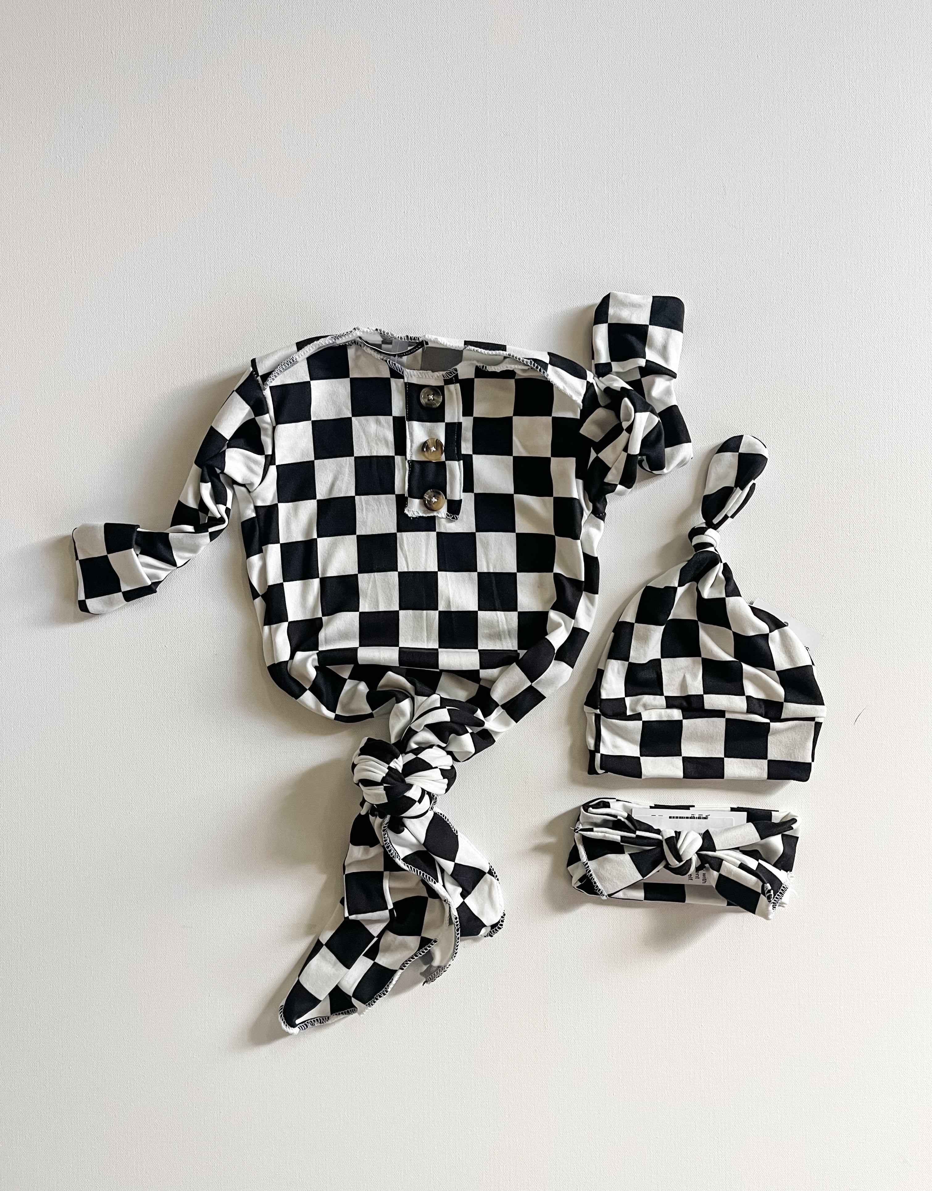 Black and white checkered knotted gown