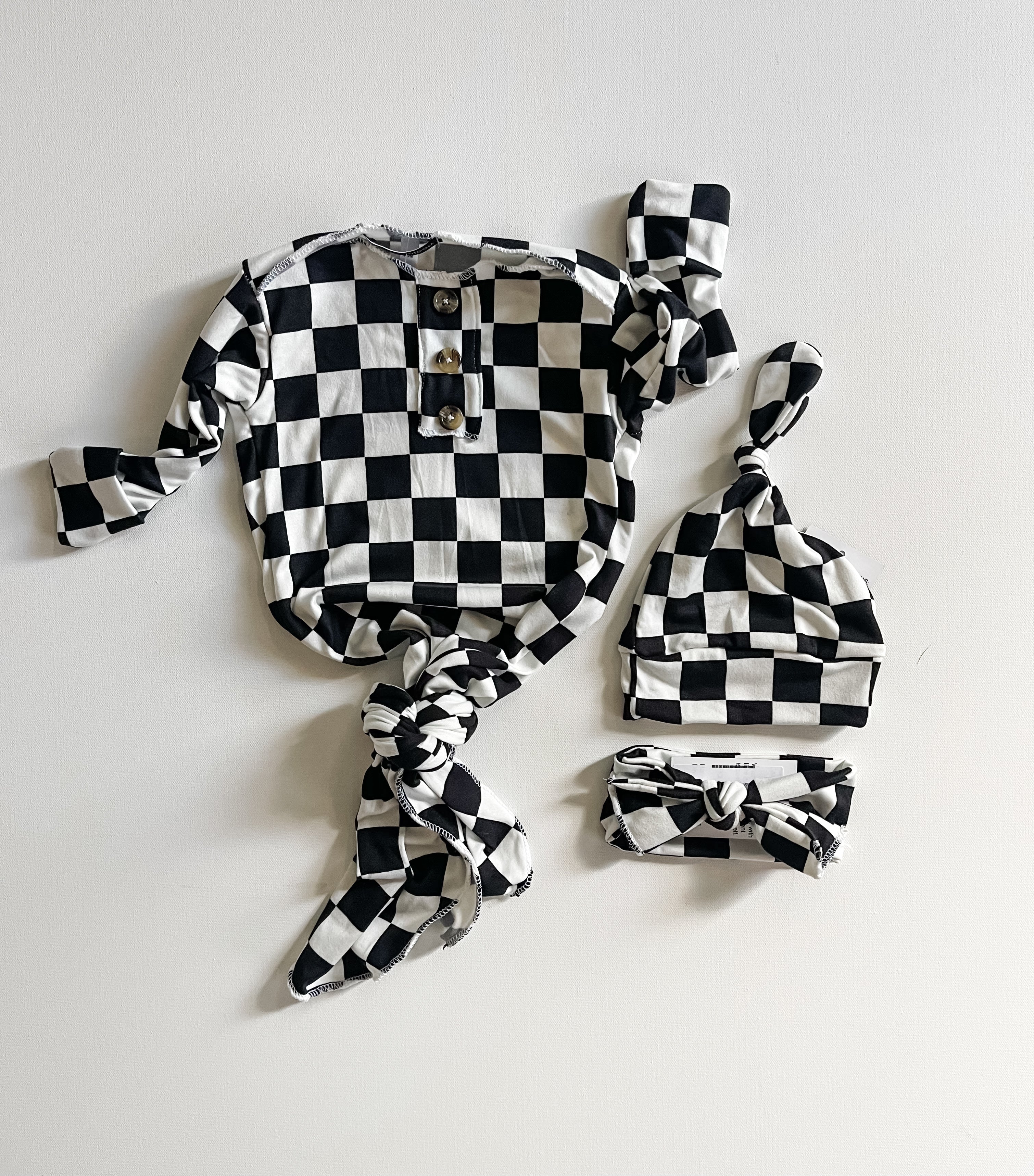 Black and white checkered knotted gown